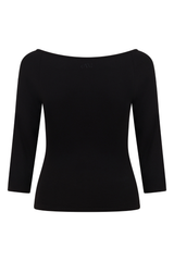 Black Boat Neck 3/4 Sleeve Top