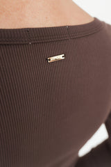 BZ Luxe Rib Long Sleeve Top Chocolate