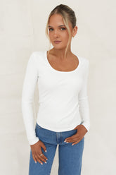 BZ Luxe Rib Long Sleeve Top White
