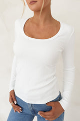 BZ Luxe Rib Long Sleeve Top White