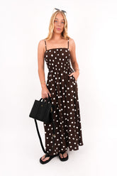 Clarissa Midi Dress Chocolate Polka Dot