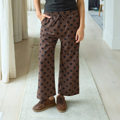 Audrey Mid Rise Wide Leg Pants, Black Cocoa Dot