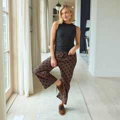 Audrey Mid Rise Wide Leg Pants, Black Cocoa Dot