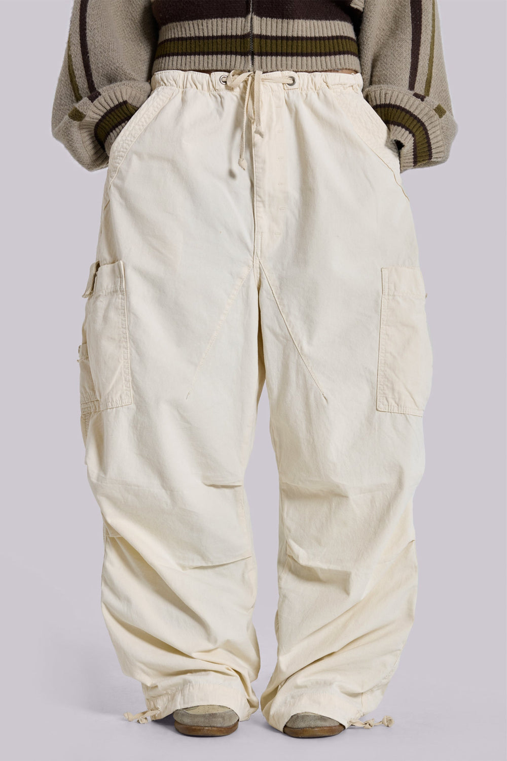 Ecru Parachute Cargo Pants
