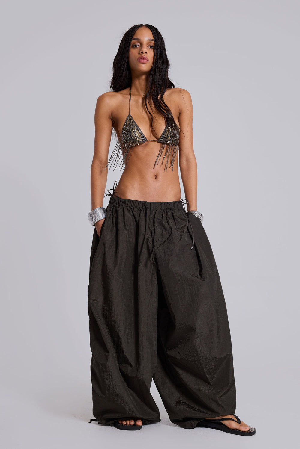 Nexis Nylon Balloon Parachute Pants in Khaki