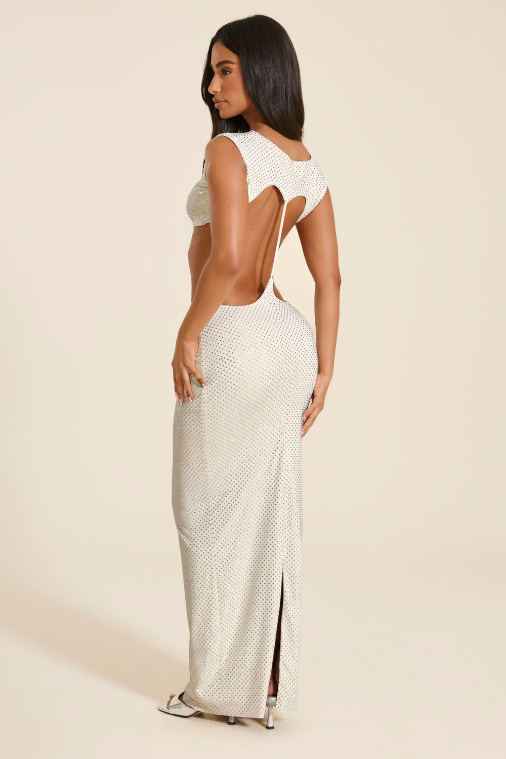 The Elara Sleeveless Maxi Dress in White