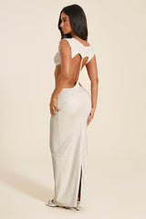 The Elara Sleeveless Maxi Dress in White