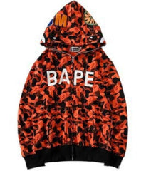 BAPE Fall Winter Orange Camo BAPE Letter Full‑Zip Hoodie
