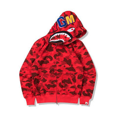 BAPE Fall Winter Shark Red Camo WGM Full‑Zip Hoodie