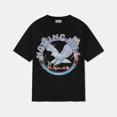 RHUDE letter printed 25S American retro printed short sleeved T-shirt for men and women, loose round neck street pure cotton top (1)