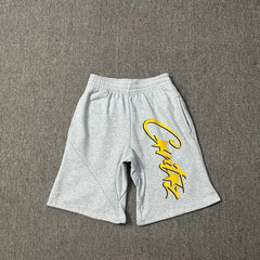 Corteiz Signature Script Logo Heavyweight Shorts grey/yellow