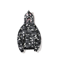 BAPE Fall Winter Shark Glow‑in‑the‑Dark Camo Full‑Zip Hoodie