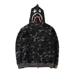 BAPE Fall Winter Shark Black Grey Camo Full‑Zip Hoodie