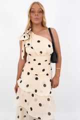 Seema Midi Dress Beige Polka Dot
