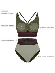 Boho Trim High Waist Tummy Control Bikini Set