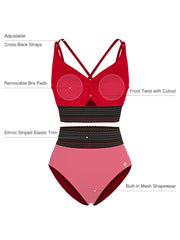 Boho Trim High Waist Tummy Control Bikini Set