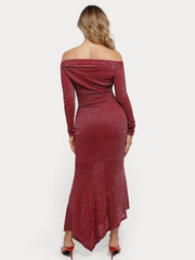 Shapewear Metallic Knit Long Sleeve Slim Mermaid Maxi Dress