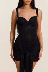Tie Front Lace Mini in Black