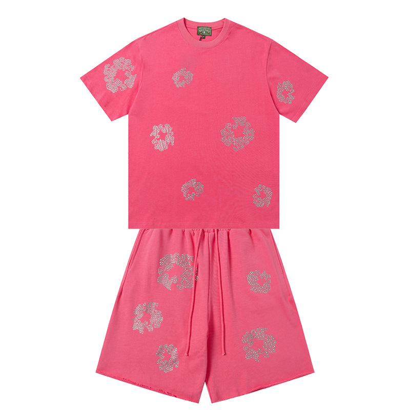 Denim Tears Bright Pink Floral Ring Print Crew Neck T-Shirt & Drawstring Shorts