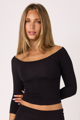 Black Boat Neck 3/4 Sleeve Top