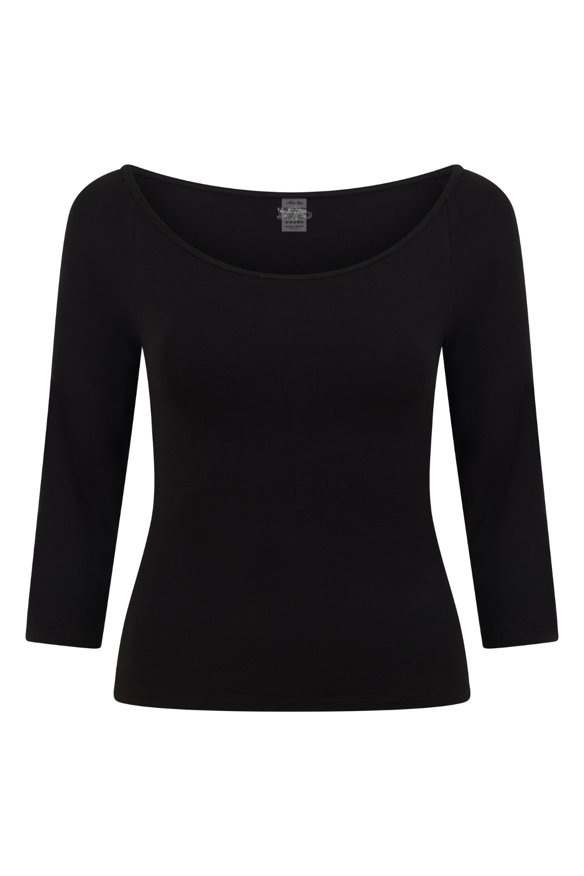 Black Boat Neck 3/4 Sleeve Top