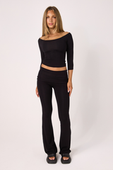 Black Boat Neck 3/4 Sleeve Top