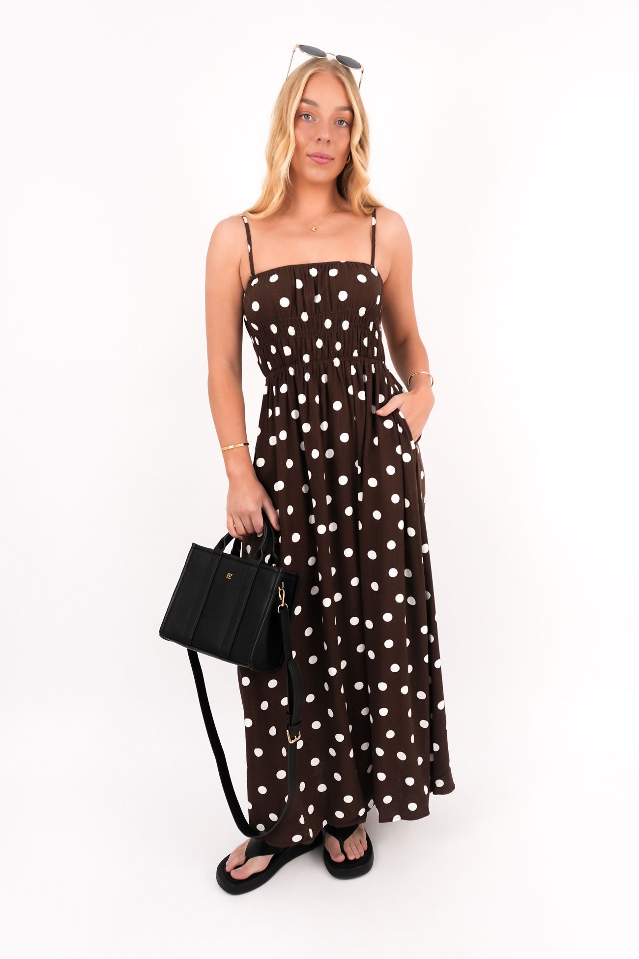Clarissa Midi Dress Chocolate Polka Dot