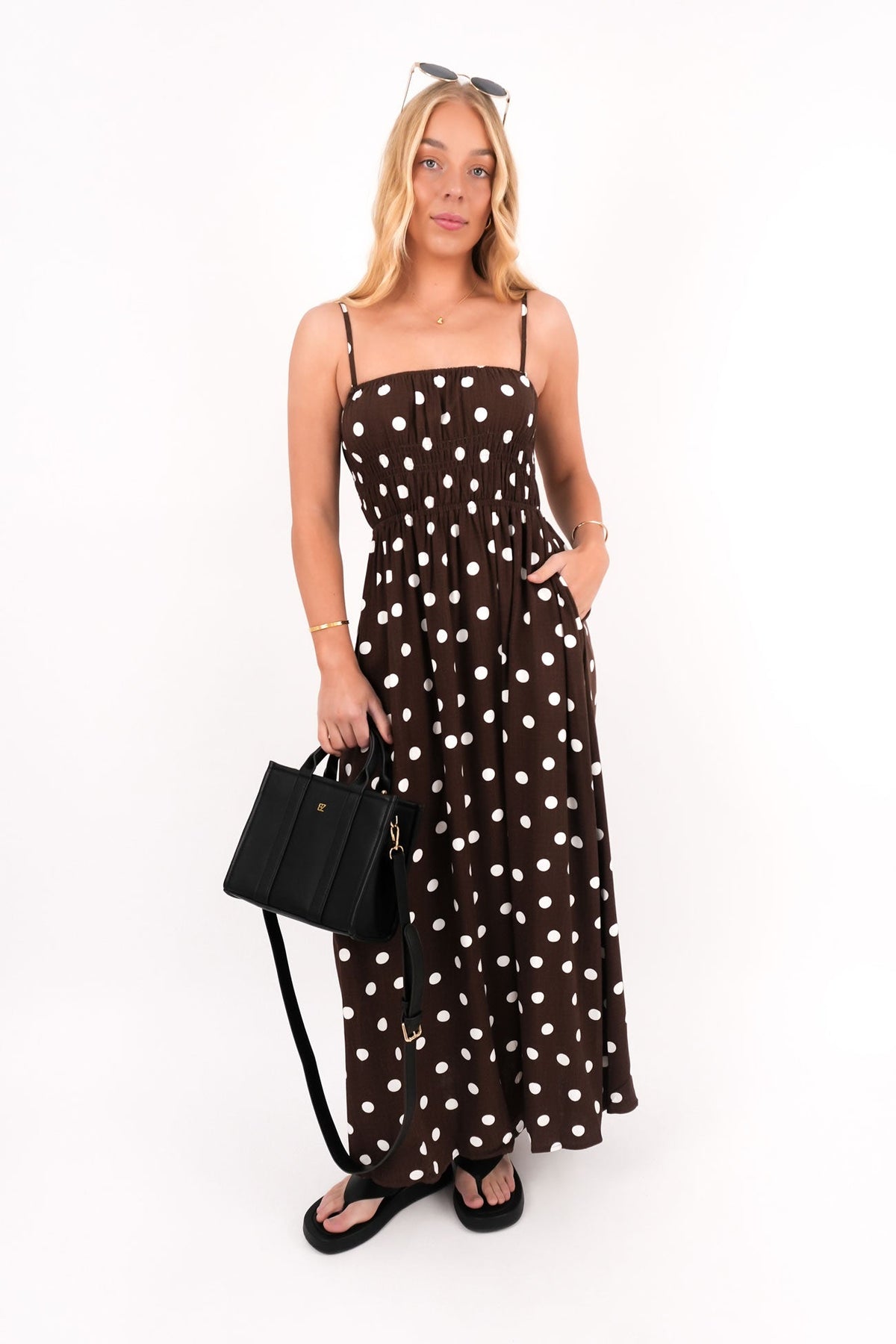 Clarissa Midi Dress Chocolate Polka Dot