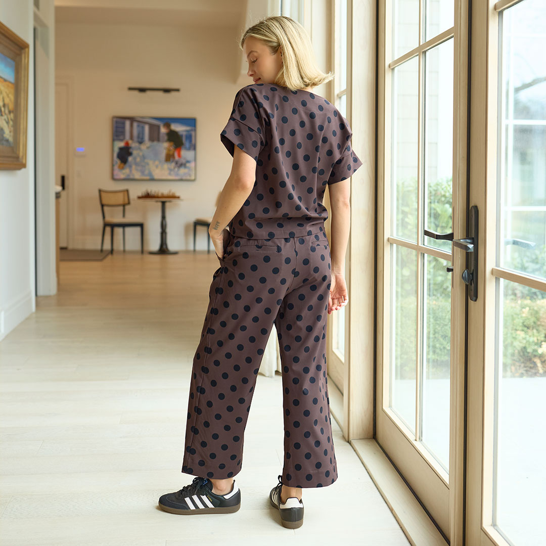 Audrey Mid Rise Wide Leg Pants, Black Cocoa Dot