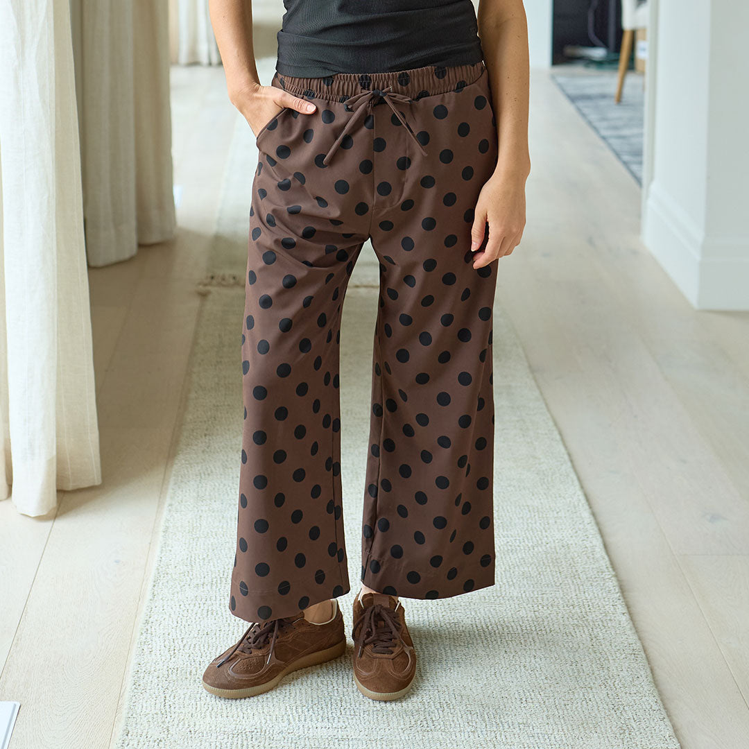 Audrey Mid Rise Wide Leg Pants, Black Cocoa Dot