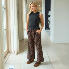 Audrey Mid Rise Wide Leg Pants, Black Cocoa Dot