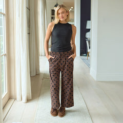 Audrey Mid Rise Wide Leg Pants, Black Cocoa Dot