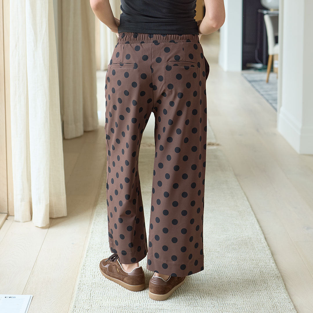 Audrey Mid Rise Wide Leg Pants, Black Cocoa Dot