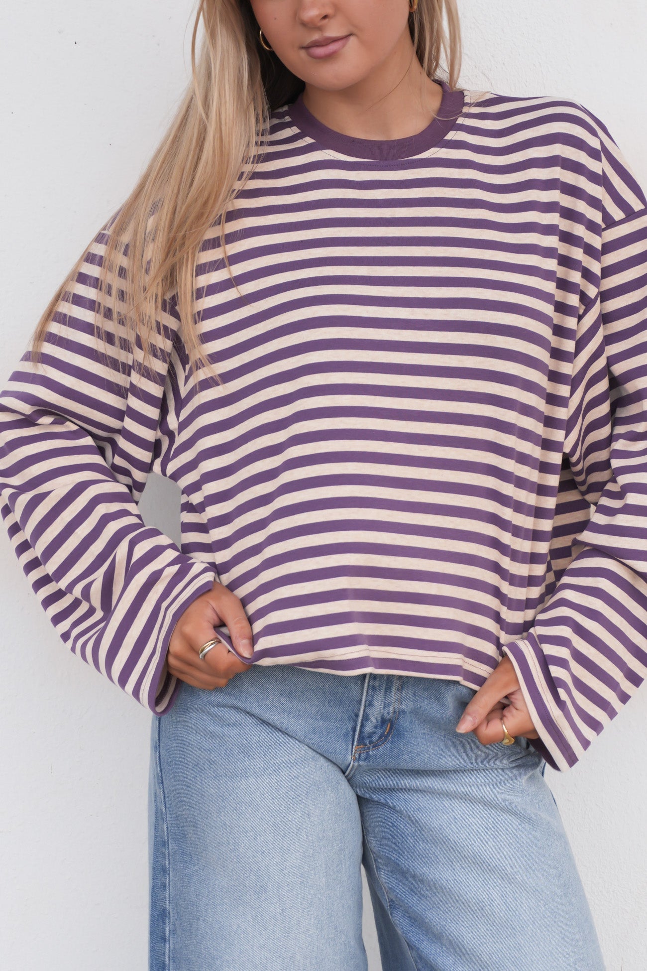 Haylee Long Sleeve Stripe Tee Purple