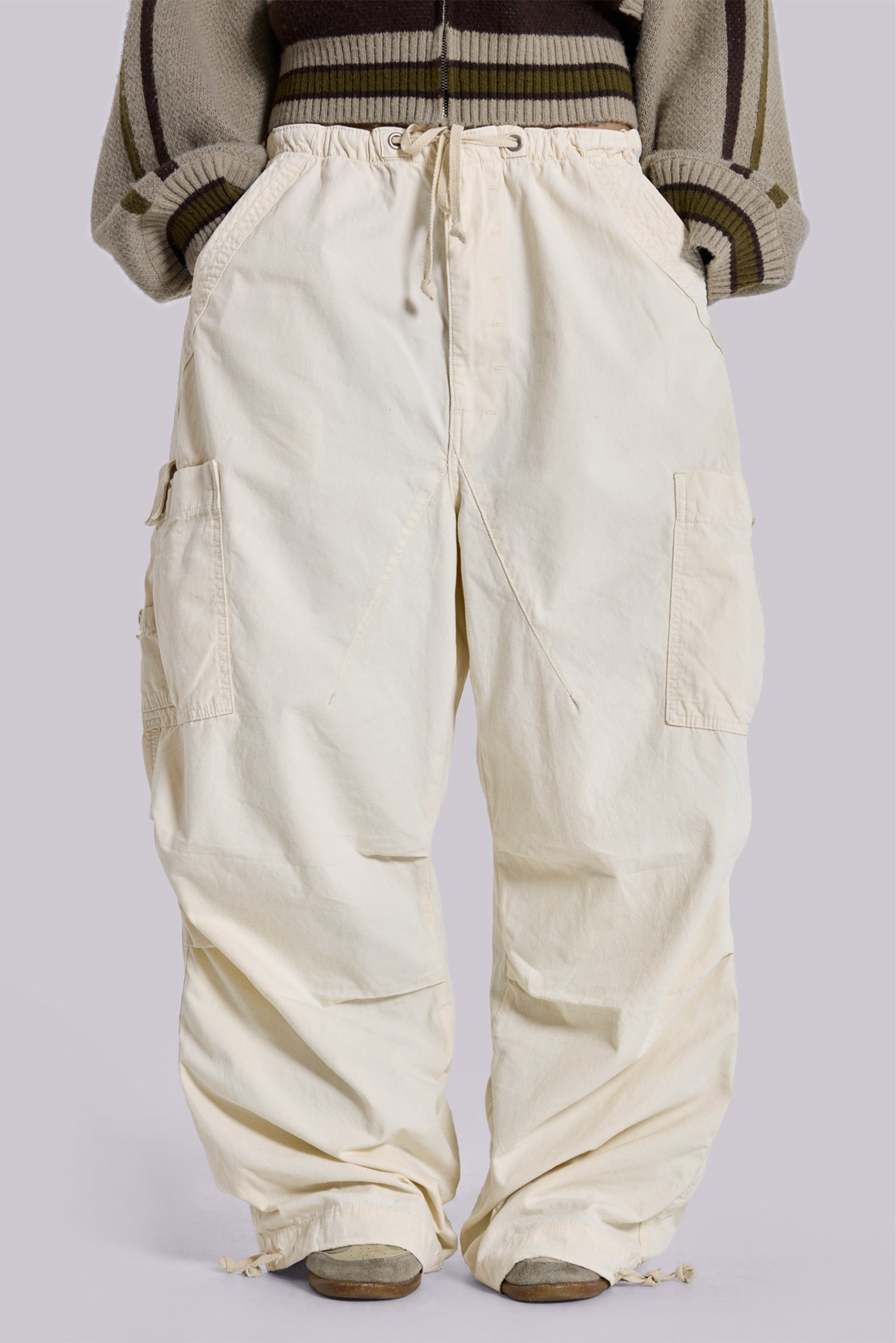 Ecru Parachute Cargo Pants