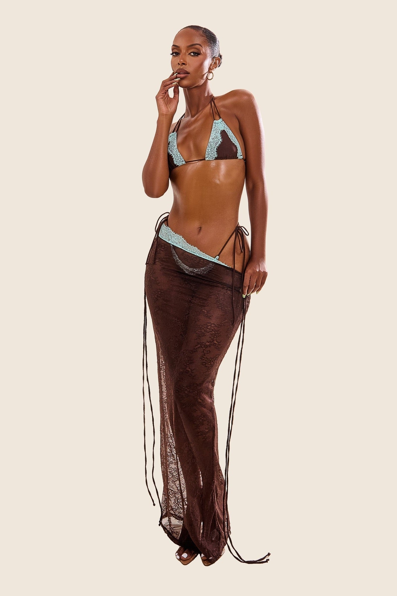 The Taliyah Lace Bikini Set in Brown