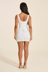 The Sandra Scoop Corset Mini Dress in Polka Dot
