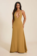 The Lux Backless Full Length Maxi Dress in Olive
