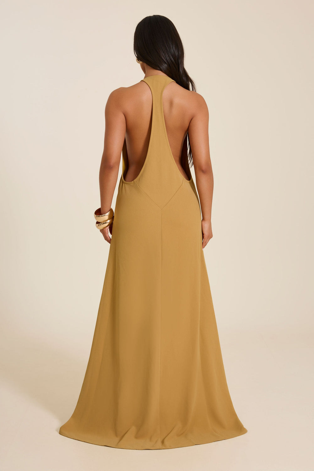 The Lux Backless Full Length Maxi Dress in Olive