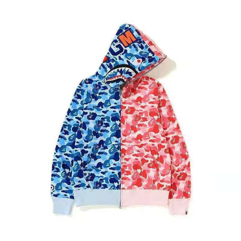 BAPE  Fall Winter Shark Split Blue Red Camo Full‑Zip Hoodie