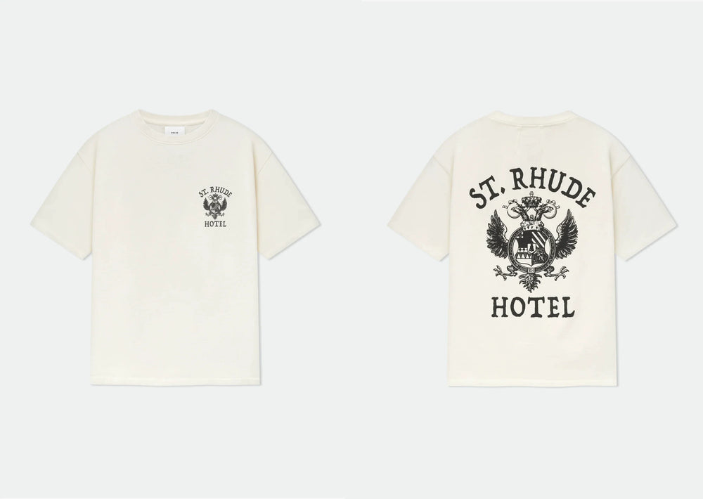 RHUDE letter printed 25S American retro printed short sleeved T-shirt for men and women, loose round neck street pure cotton top (34)