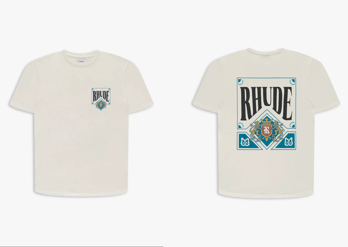 RHUDE letter printed 25S American retro printed short sleeved T-shirt for men and women, loose round neck street pure cotton top (29)