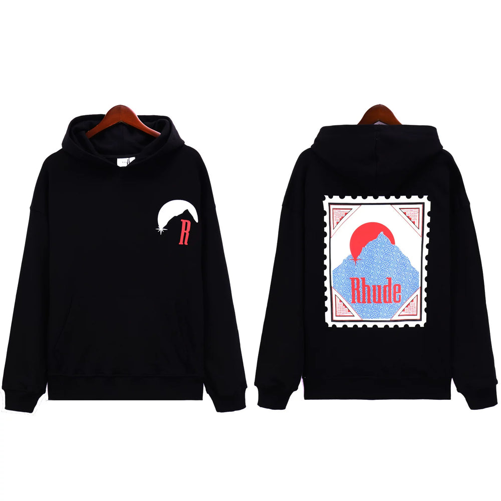 RHUDE American retro letter printed hooded sweatshirt for men and women, loose casual versatile couple jacket, trendy top (15)