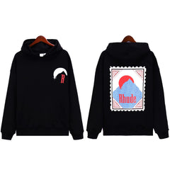 RHUDE American retro letter printed hooded sweatshirt for men and women, loose casual versatile couple jacket, trendy top (15)