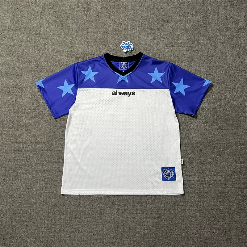 ADWYSD Star‑Sleeve Color‑Block Mesh Soccer Jersey Tee
