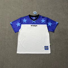 ADWYSD Star‑Sleeve Color‑Block Mesh Soccer Jersey Tee