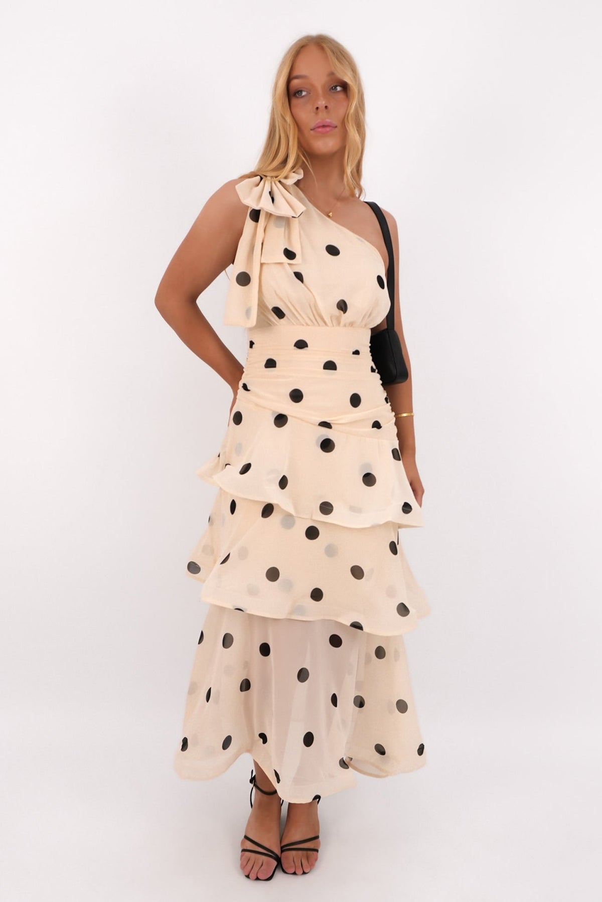 Seema Midi Dress Beige Polka Dot
