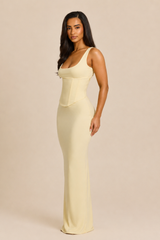 The Sandra Scoop Corset Maxi Dress in Butter Yellow