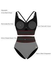 Boho Trim High Waist Tummy Control Bikini Set